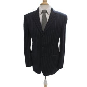 Etro Mens Blue Striped Wool Blazer Button Closure Classic Size 38